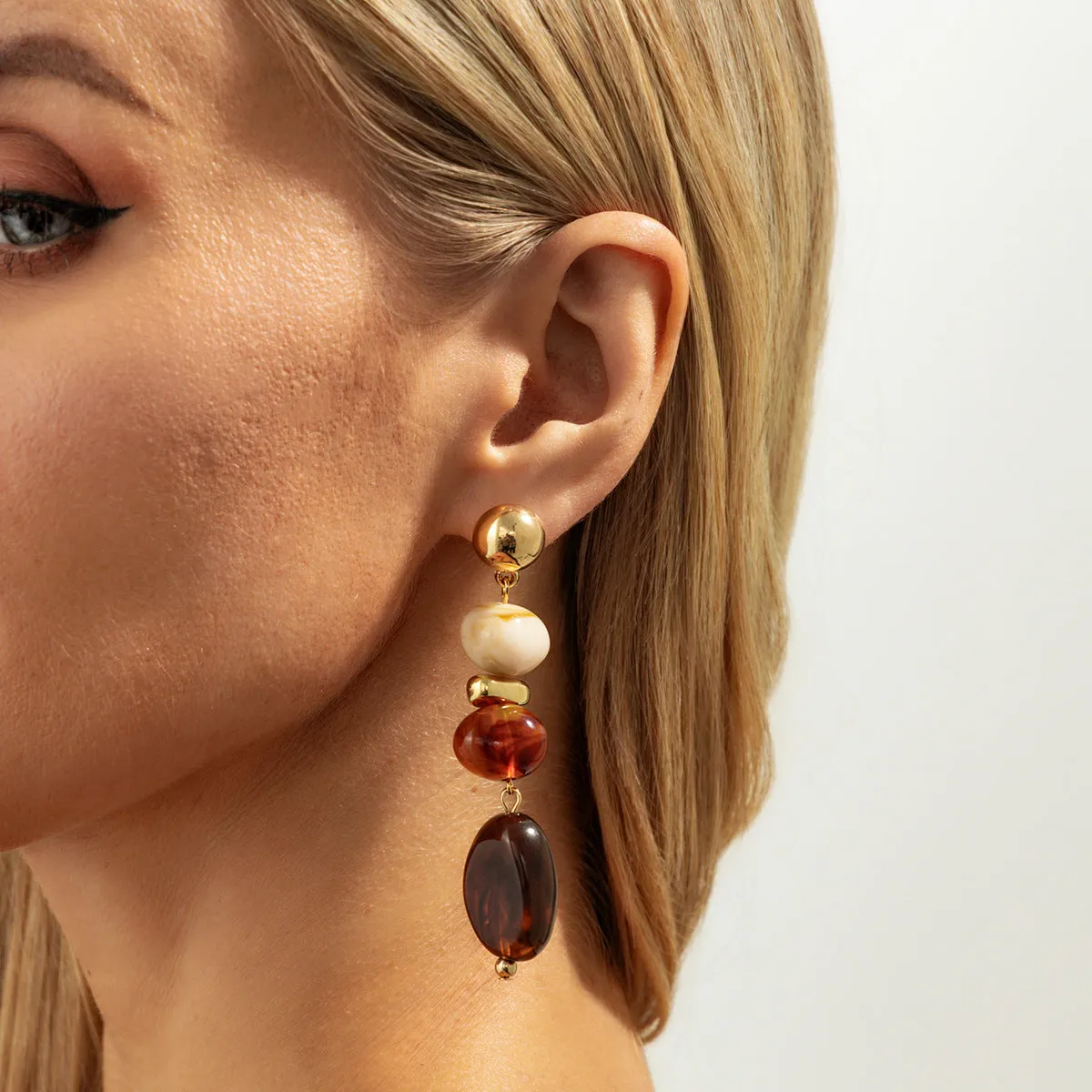 Handmade ethnic irregular CCB resin earrings gold blue geometric oval drop for women
