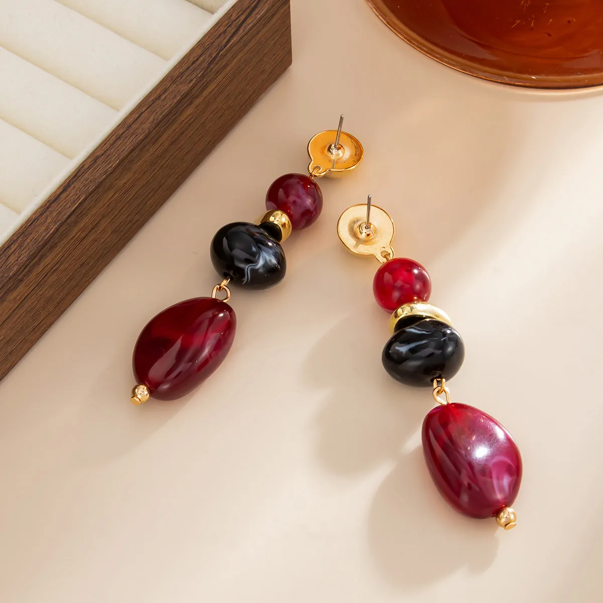Handmade ethnic irregular CCB resin earrings gold blue geometric oval drop for women