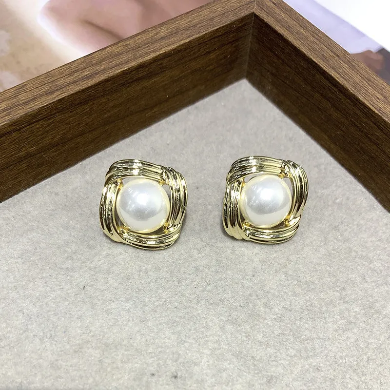 Fashionable high end pearl and cat eye stone drop dangle earrings for women, 5 cm length, Style1