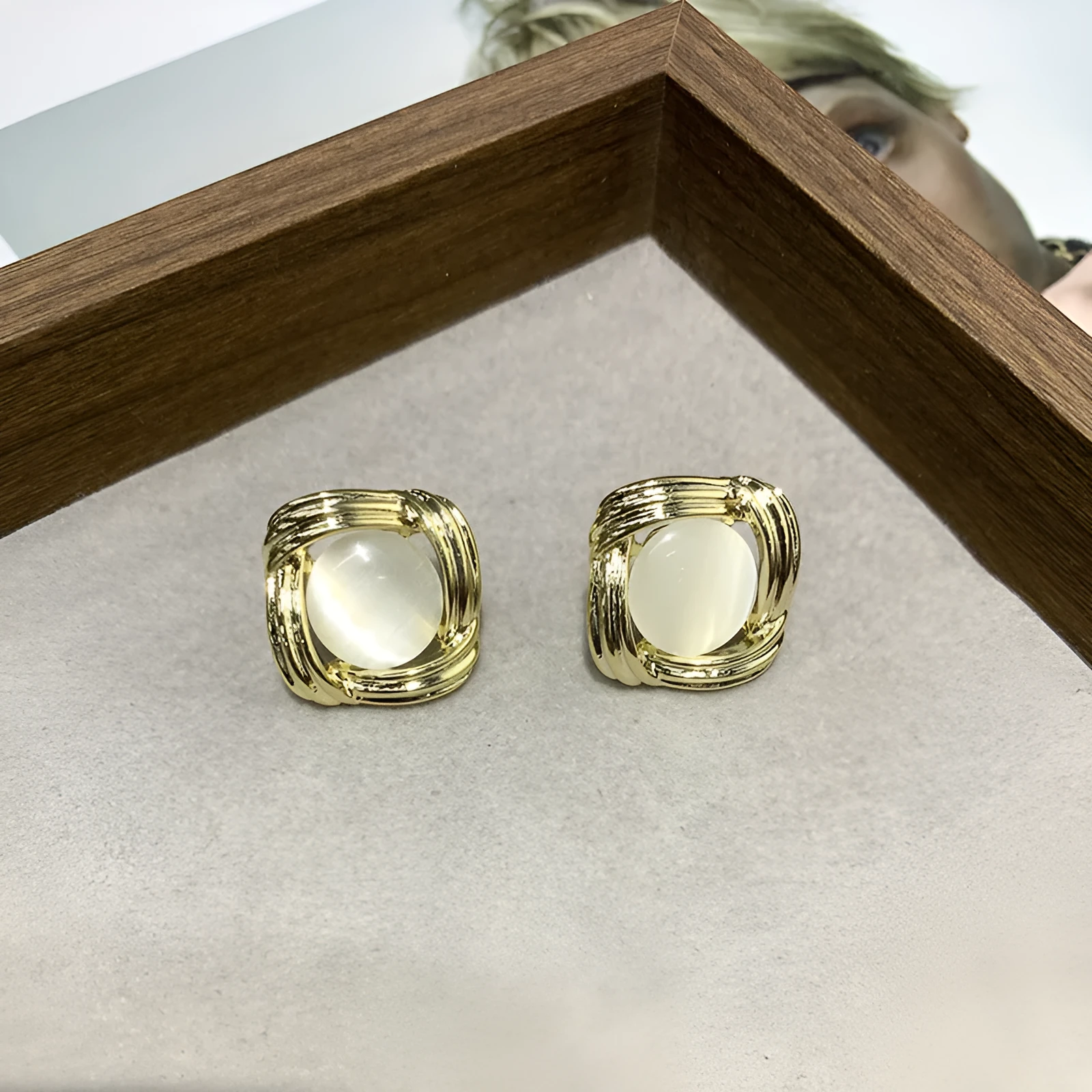 Fashionable high end pearl and cat eye stone drop dangle earrings for women, 5 cm length, Style1