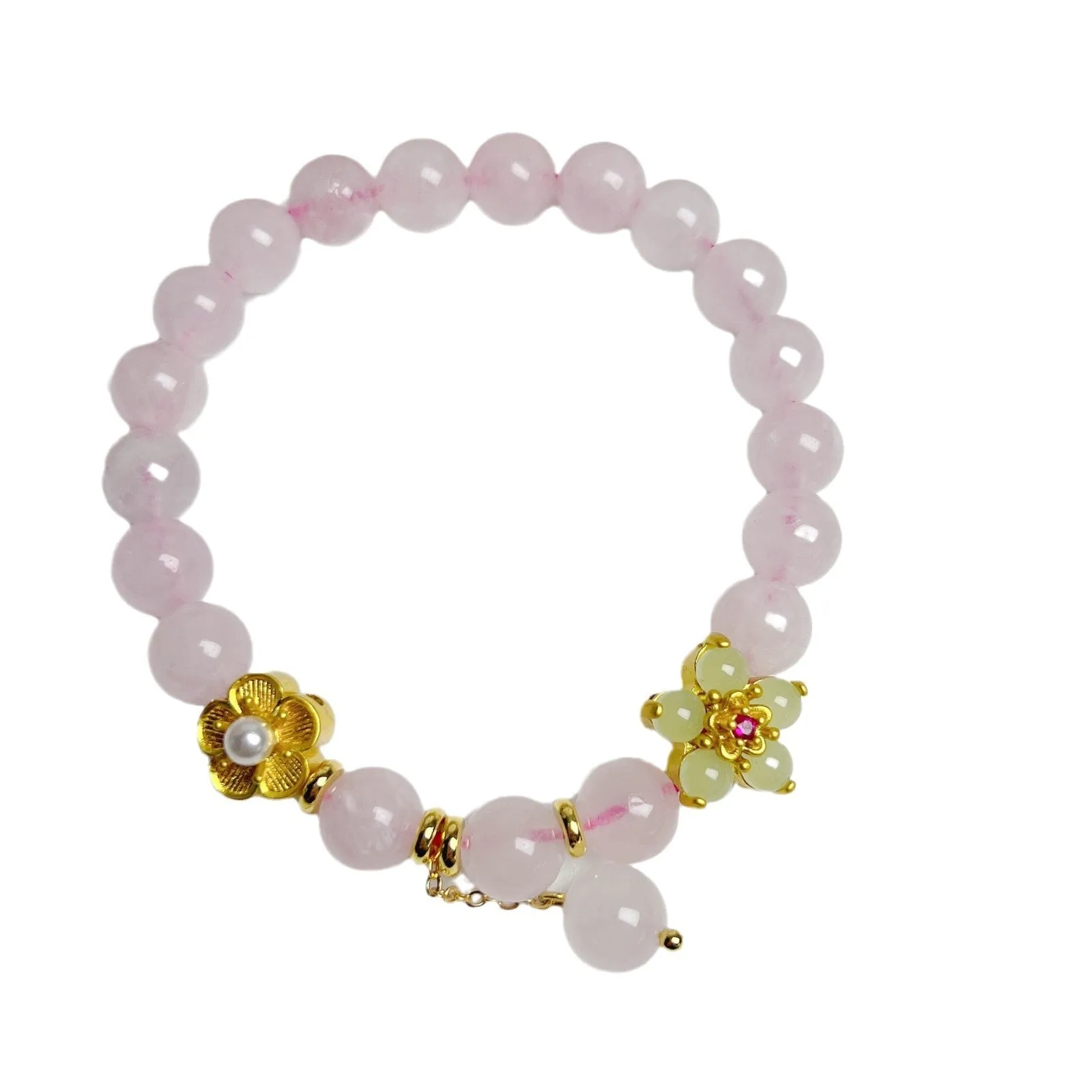 Pink Chinese crystal peach blossom bracelet with adjustable design on wrist