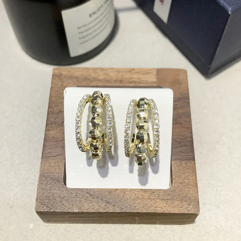 Three-layer micro inlaid zircon earrings in gold and silvery colour options for women fashion jewellery