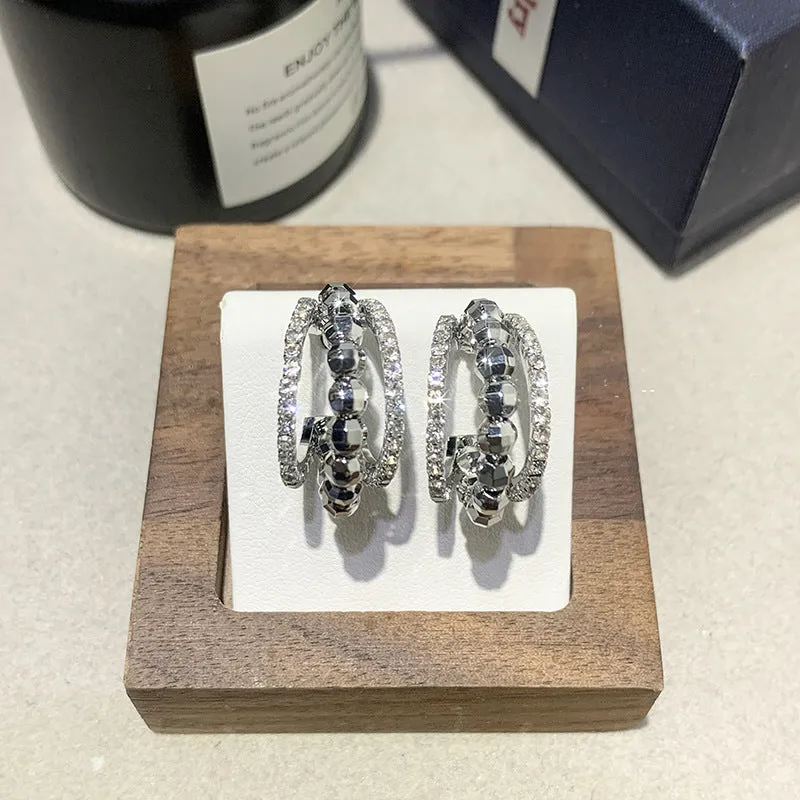 Three-layer micro inlaid zircon earrings in gold and silvery colour options for women fashion jewellery