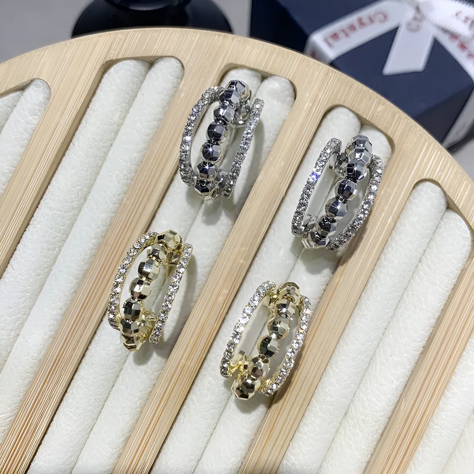 Three-layer micro inlaid zircon earrings in gold and silvery colour options for women fashion jewellery