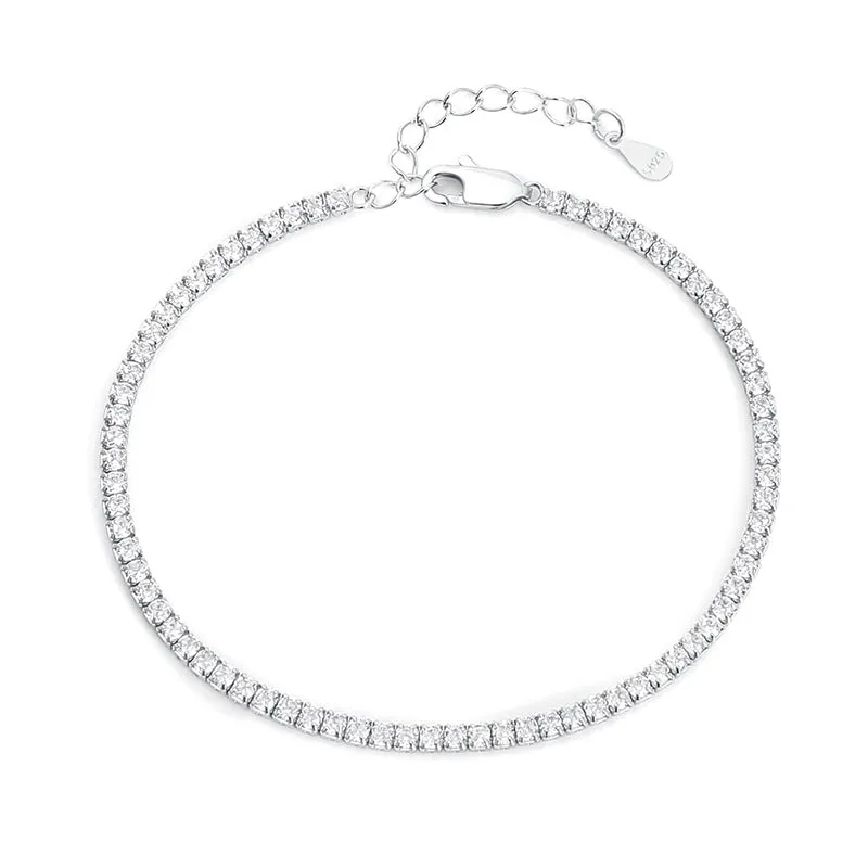 Geometric 925 sterling silver bracelet with zircon inlay, white gold colour, 3mm stone size