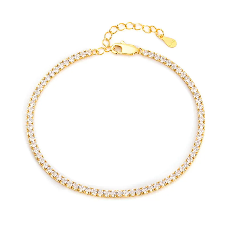 Geometric 925 sterling silver bracelet with zircon inlay, white gold colour, 3mm stone size