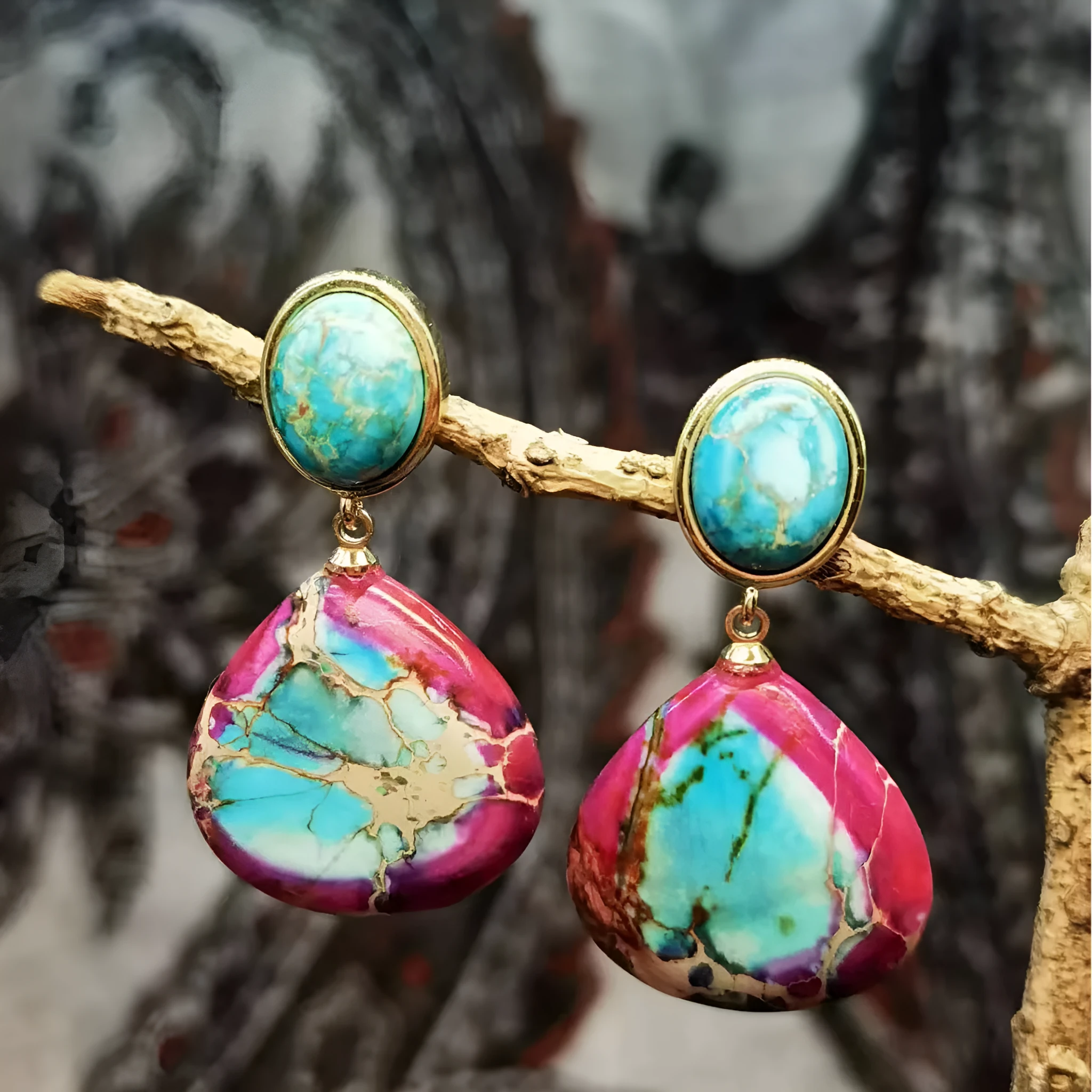Natural emperor stone drop-shaped earrings ancient style colour option A