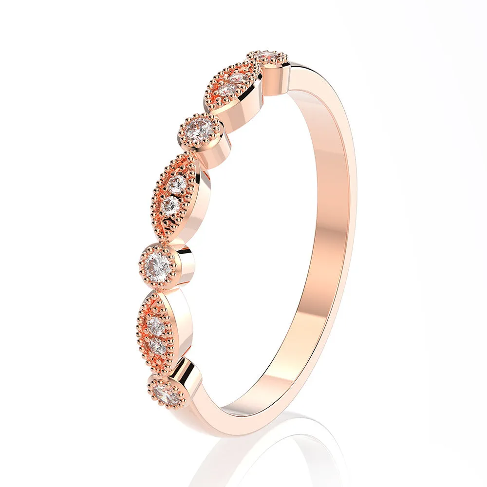925 silver geometric hipster couple ring with zircon inlay, rose gold finish, size 7