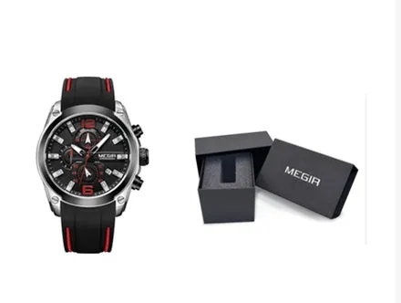 Multifunctional quartz sports watch with 46mm dial, silicone strap, and alloy case in black