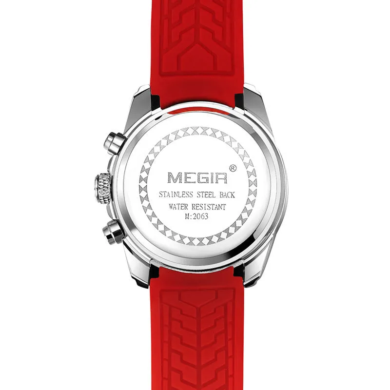 Multifunctional quartz sports watch with 46mm dial, silicone strap, and alloy case in black