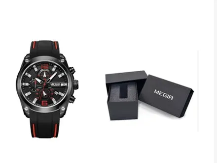 Multifunctional quartz sports watch with 46mm dial, silicone strap, and alloy case in black