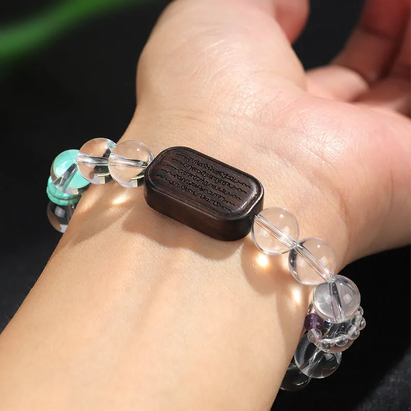 Natural white crystal ebony five warp bracelet handcrafted ethnic style unisex jewellery