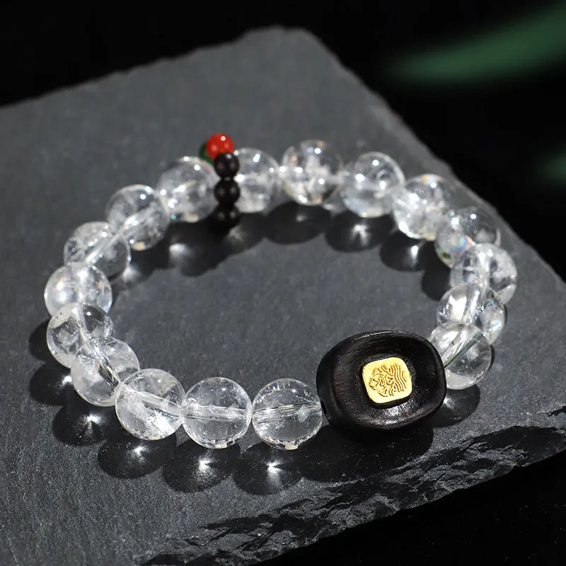 Natural white crystal ebony five warp bracelet handcrafted ethnic style unisex jewellery