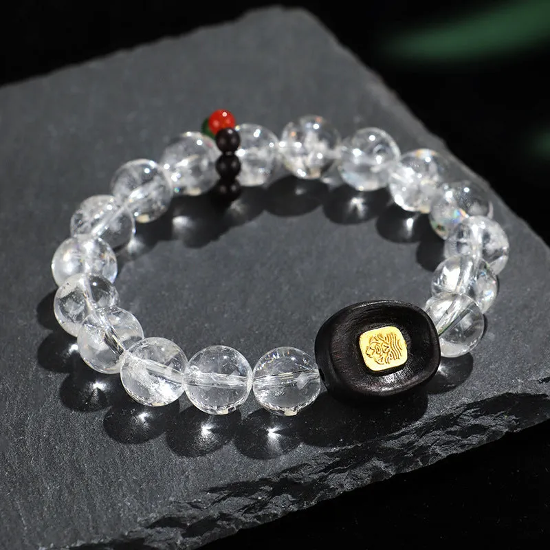 Natural white crystal ebony five warp bracelet handcrafted ethnic style unisex jewellery