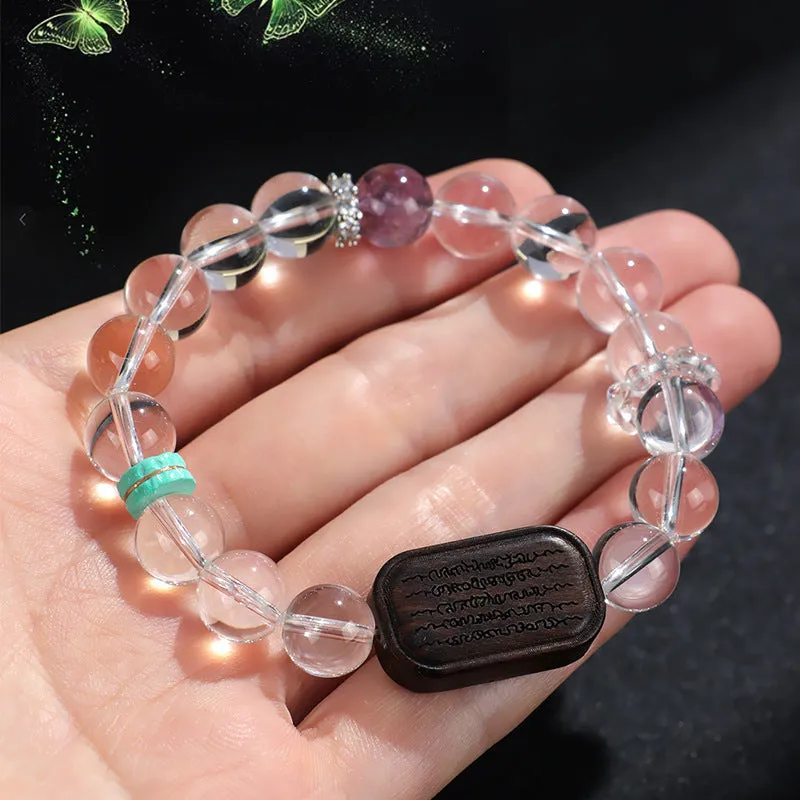 Natural white crystal ebony five warp bracelet handcrafted ethnic style unisex jewellery
