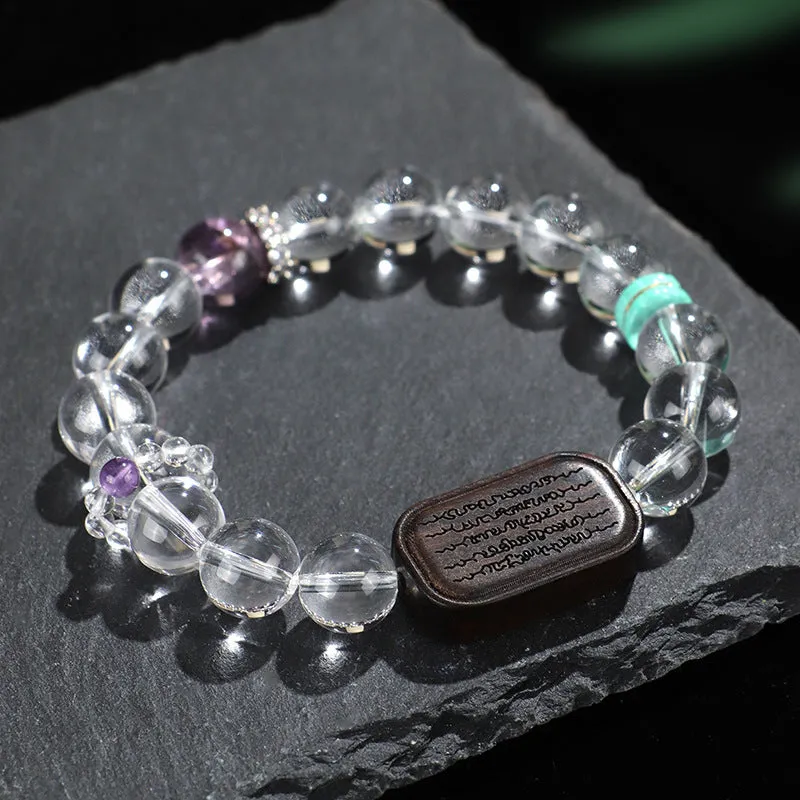 Natural white crystal ebony five warp bracelet handcrafted ethnic style unisex jewellery