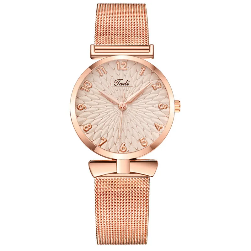 Women's digital sunflower watch with bowknot design, stainless steel strap, 33mm dial, mineral glass, pin buckle, available in multiple colours