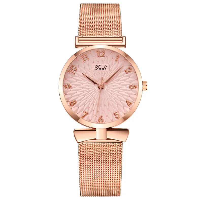Women's digital sunflower watch with bowknot design, stainless steel strap, 33mm dial, mineral glass, pin buckle, available in multiple colours