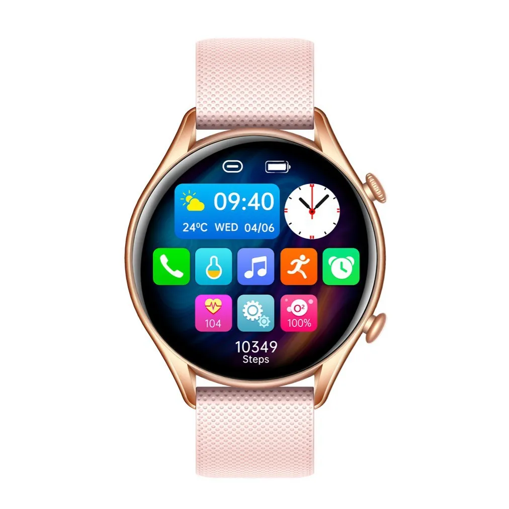 KT60 smart watch with 1.39-inch HD round IPS screen in black glue colour on a wrist showing the display