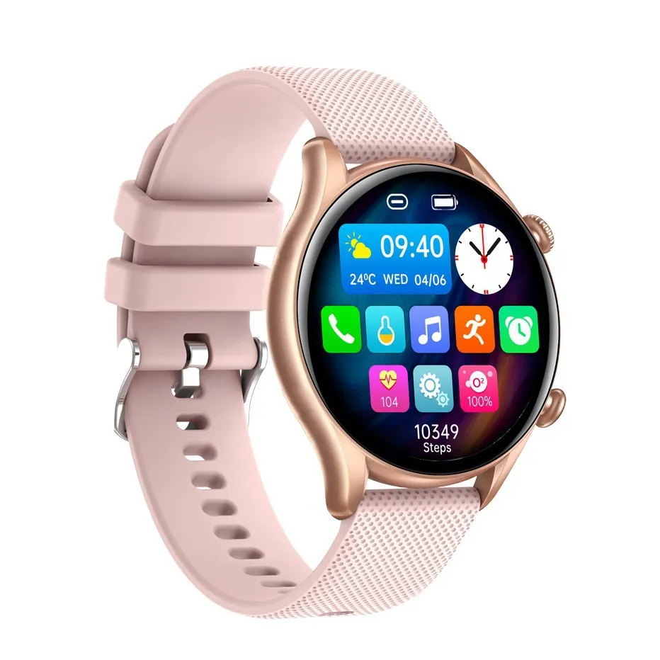 KT60 smart watch with 1.39-inch HD round IPS screen in black glue colour on a wrist showing the display