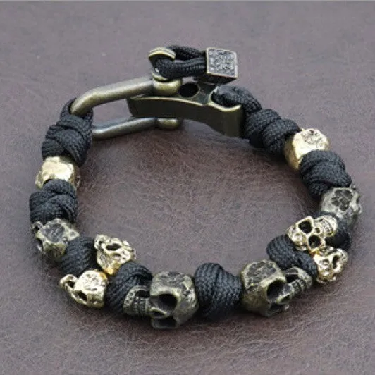 Hand woven skull paracord bracelet unisex retro style black rope