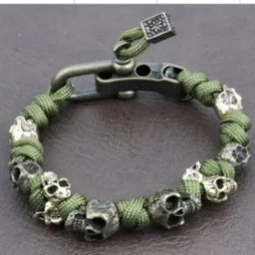 Hand woven skull paracord bracelet unisex retro style black rope