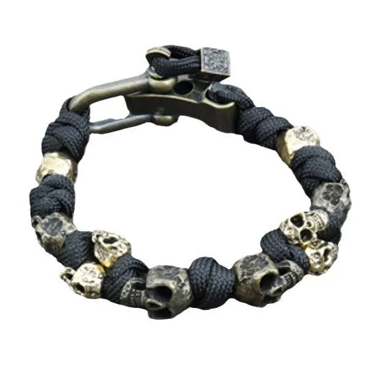 Hand woven skull paracord bracelet unisex retro style black rope