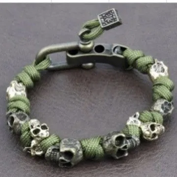 Hand woven skull paracord bracelet unisex retro style black rope