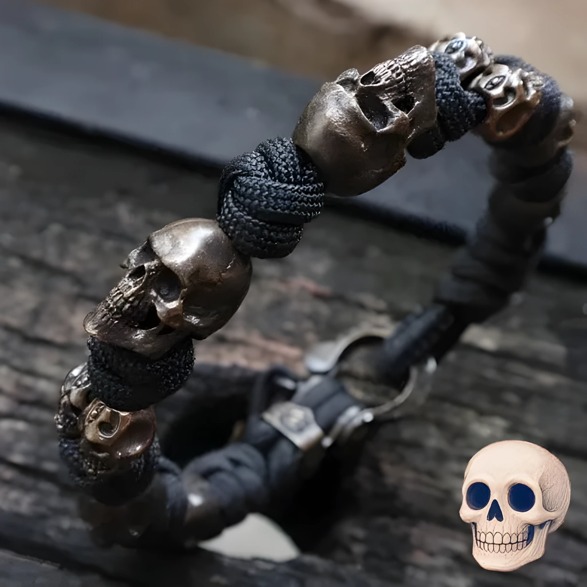 Hand woven skull paracord bracelet unisex retro style black rope