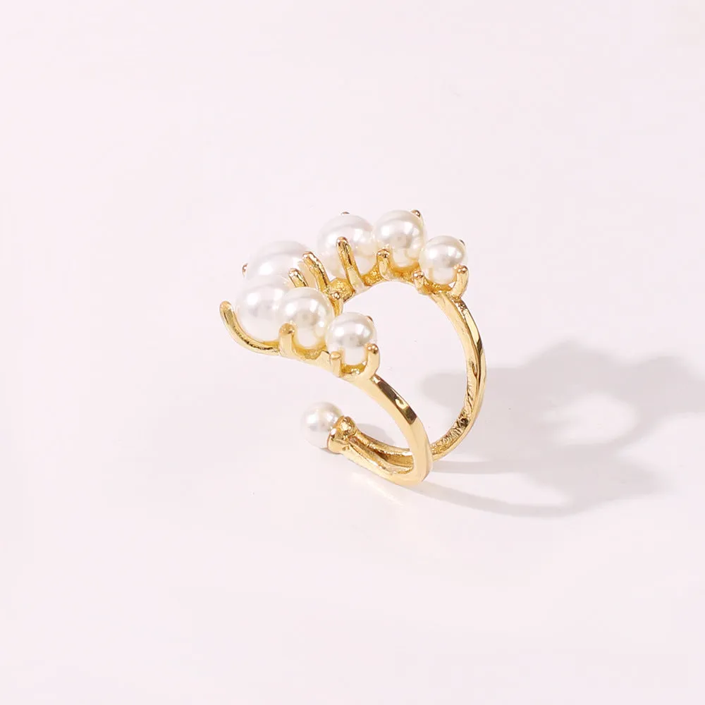 Fashion geometric pearl paved alloy ring in gold one size for women