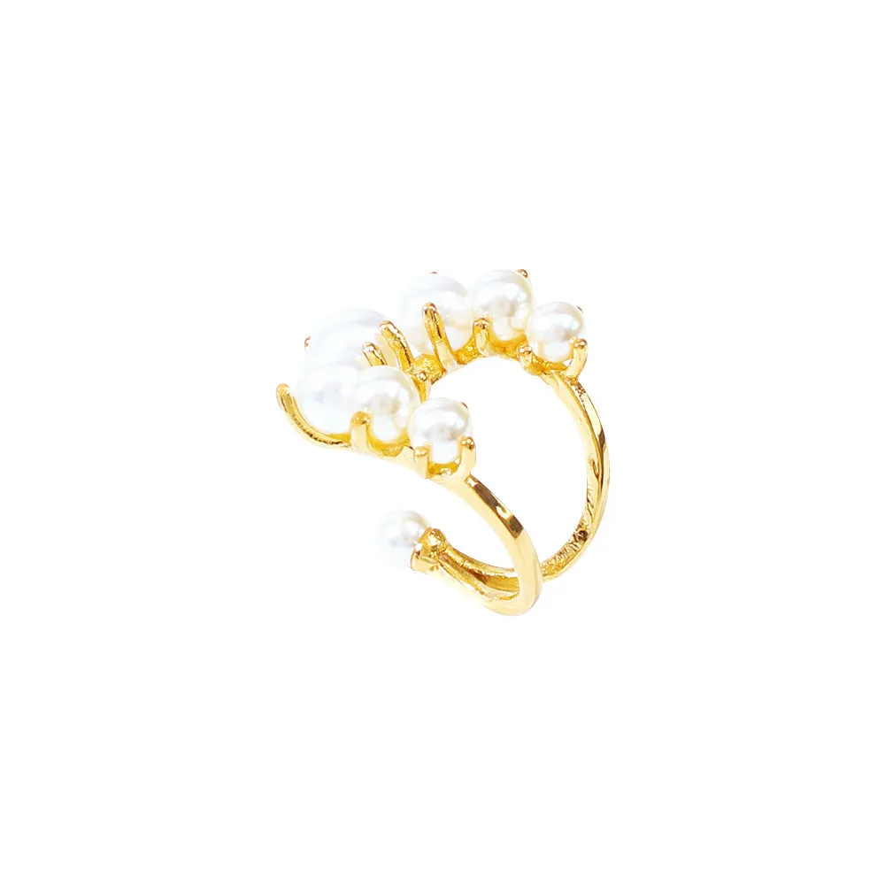 Fashion geometric pearl paved alloy ring in gold one size for women