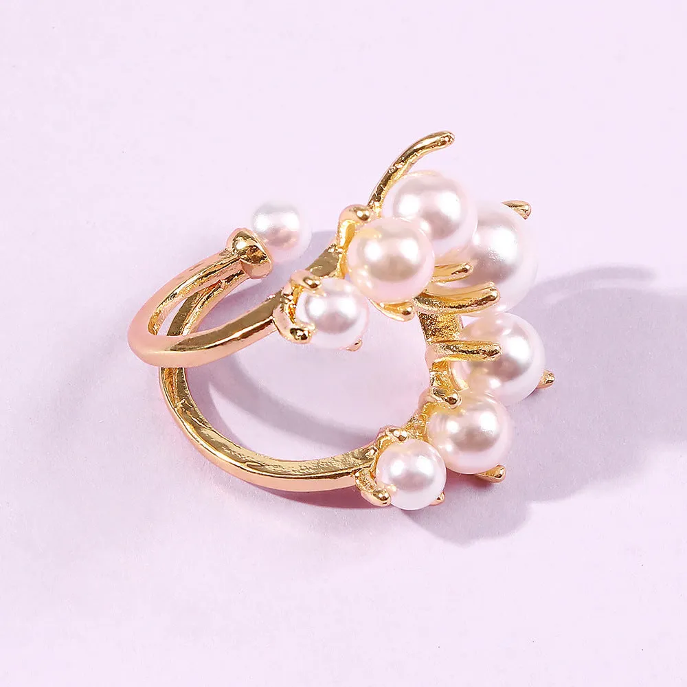 Fashion geometric pearl paved alloy ring in gold one size for women