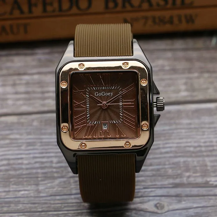 Square men's tape watch with Roman scale, white dial, black strap, 11mm thickness