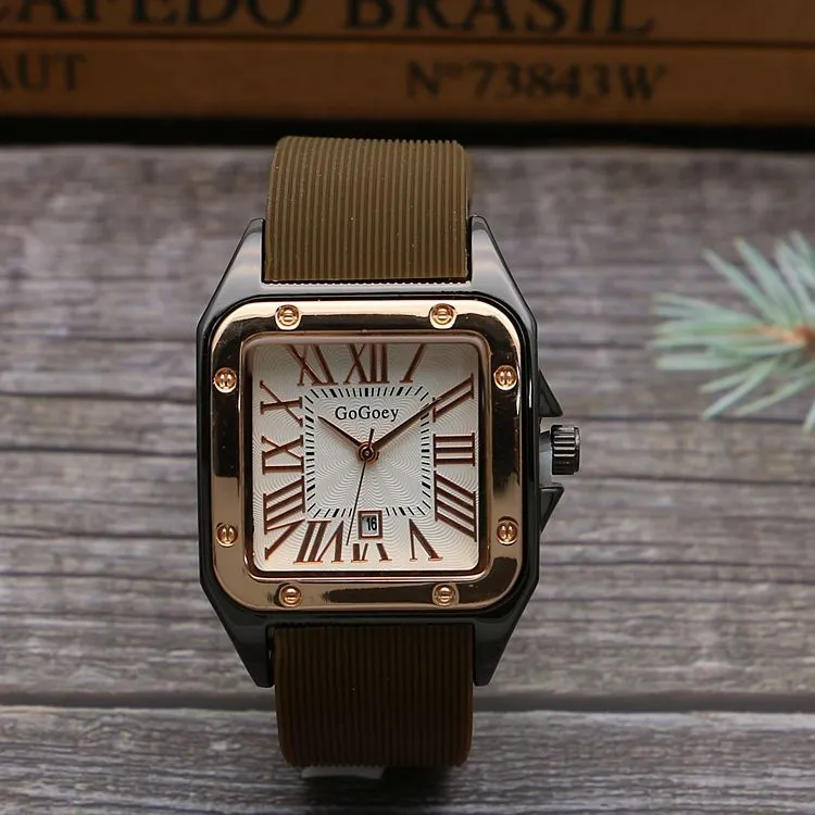 Square men's tape watch with Roman scale, white dial, black strap, 11mm thickness