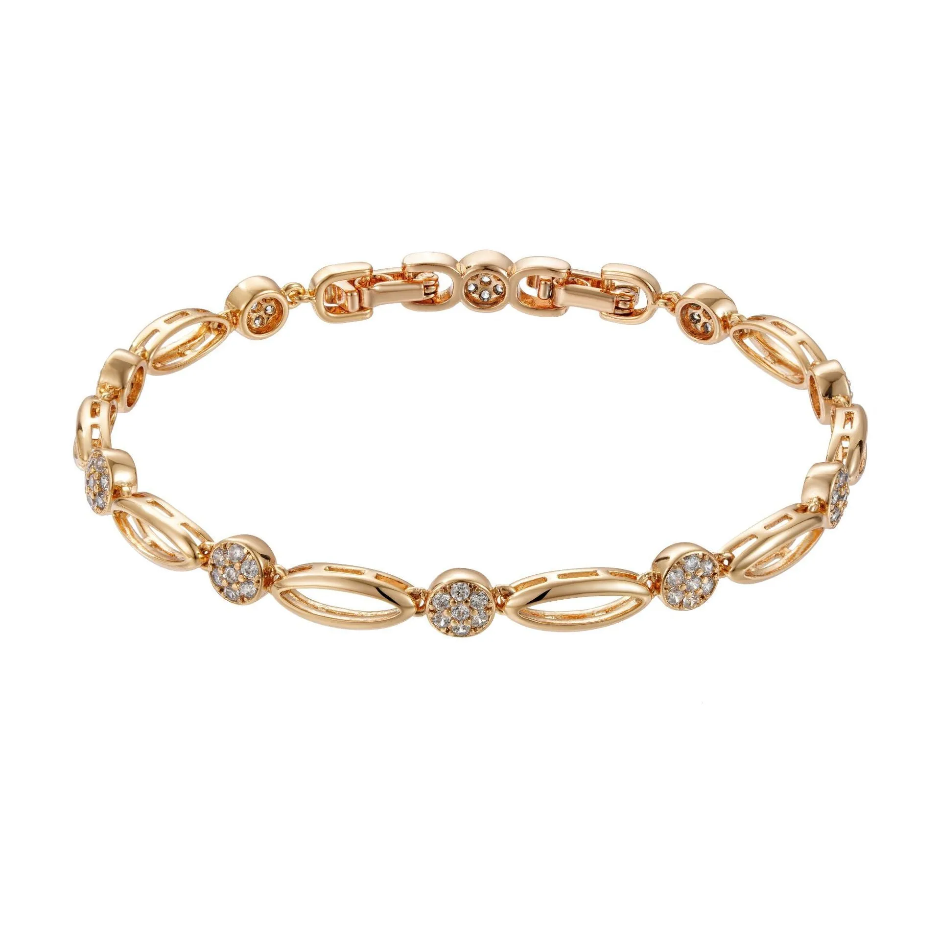 Golden hollow carved copper bracelet with a U-shaped design for women.