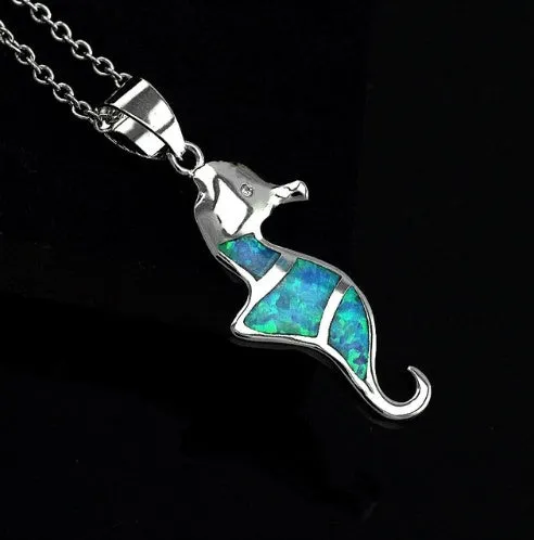Silver filled blue opal sea turtle pendant necklace with vintage finish