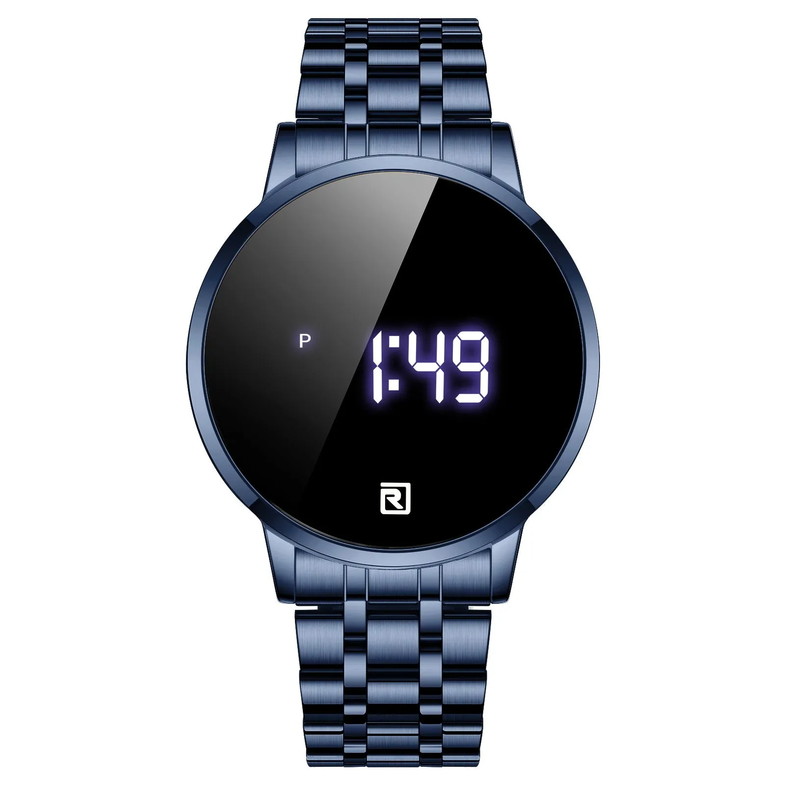 Touch screen digital display calendar electronic watch with alloy case in gold colour option