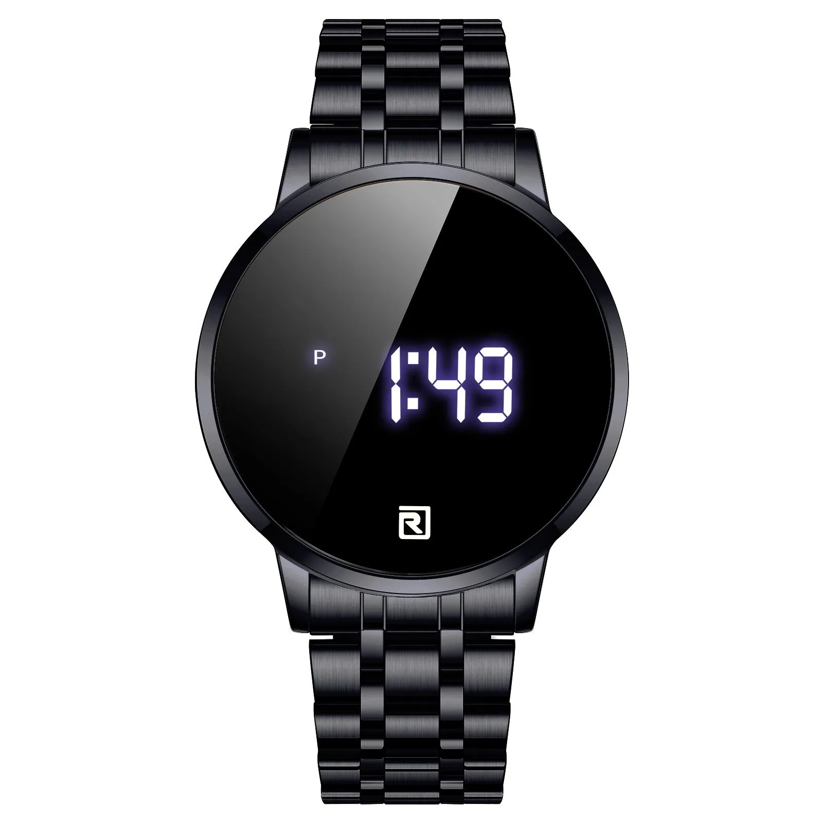 Touch screen digital display calendar electronic watch with alloy case in gold colour option