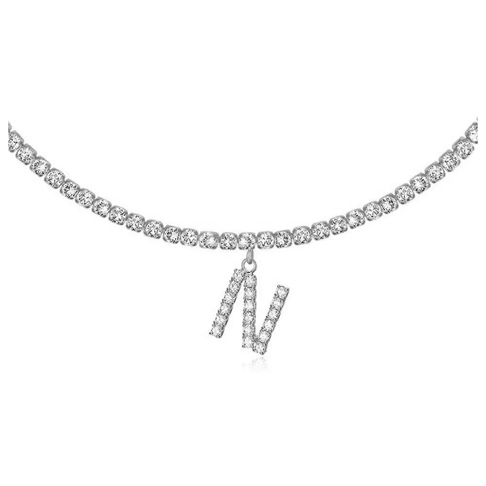 Personalised diamond letter necklace with rhinestone pendant on claw chain in gold finish