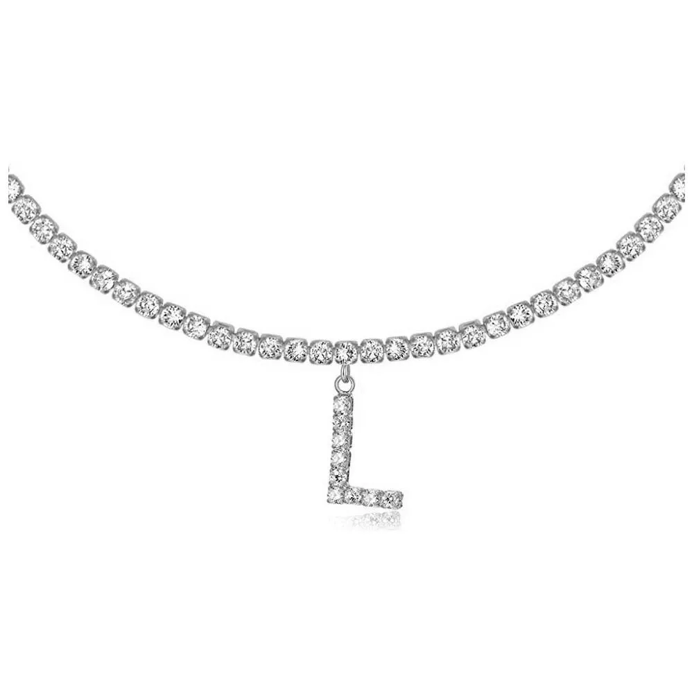 Personalised diamond letter necklace with rhinestone pendant on claw chain in gold finish