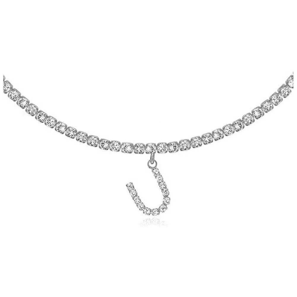 Personalised diamond letter necklace with rhinestone pendant on claw chain in gold finish