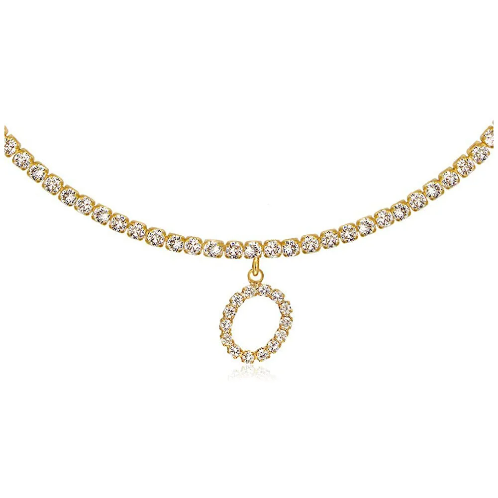 Personalised diamond letter necklace with rhinestone pendant on claw chain in gold finish