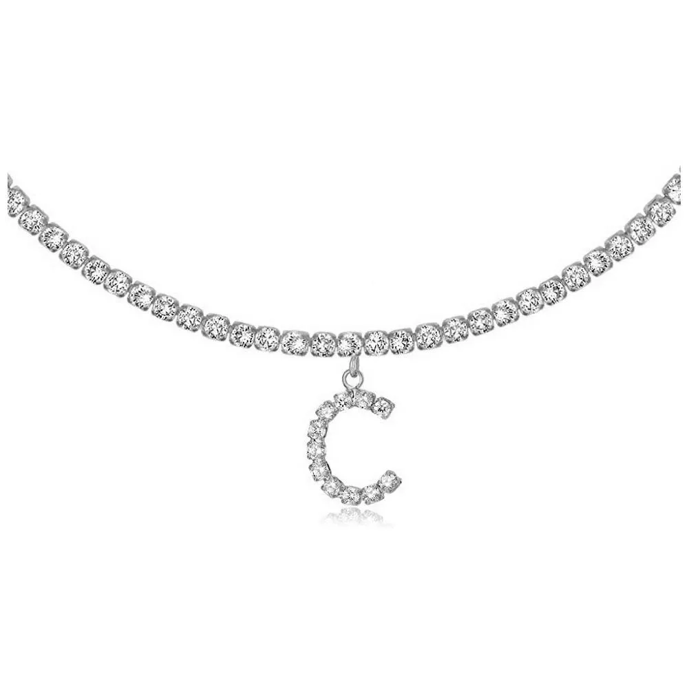 Personalised diamond letter necklace with rhinestone pendant on claw chain in gold finish