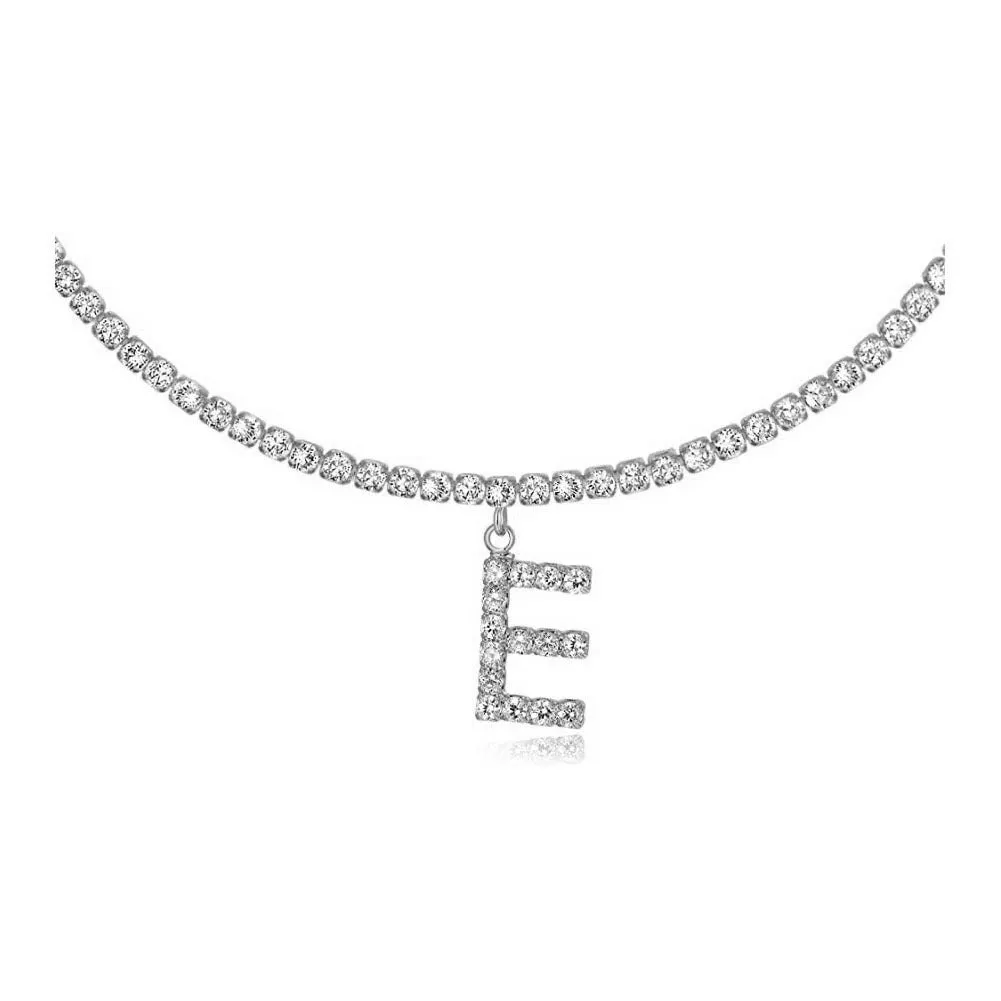 Personalised diamond letter necklace with rhinestone pendant on claw chain in gold finish
