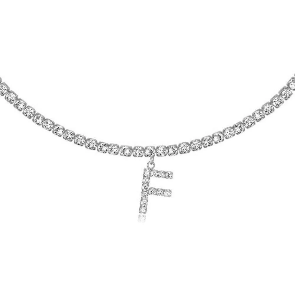 Personalised diamond letter necklace with rhinestone pendant on claw chain in gold finish