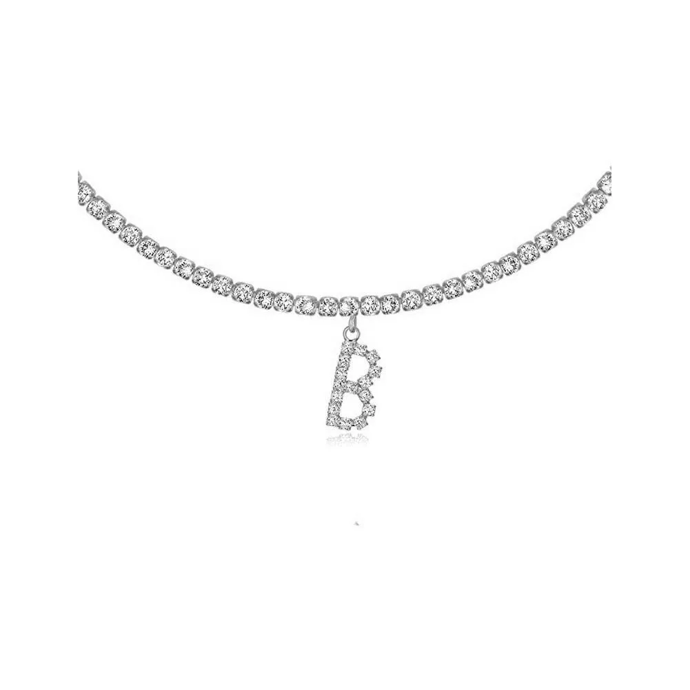Personalised diamond letter necklace with rhinestone pendant on claw chain in gold finish