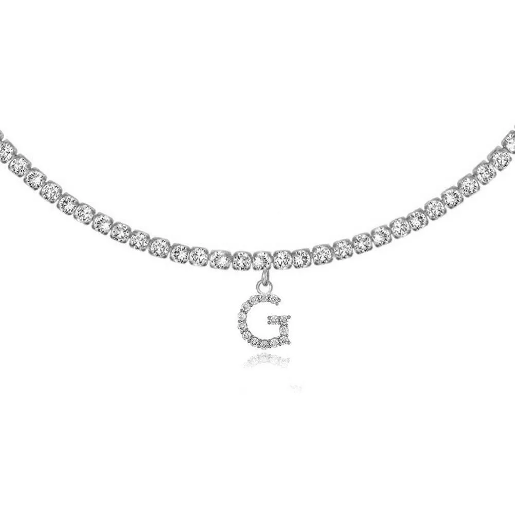 Personalised diamond letter necklace with rhinestone pendant on claw chain in gold finish