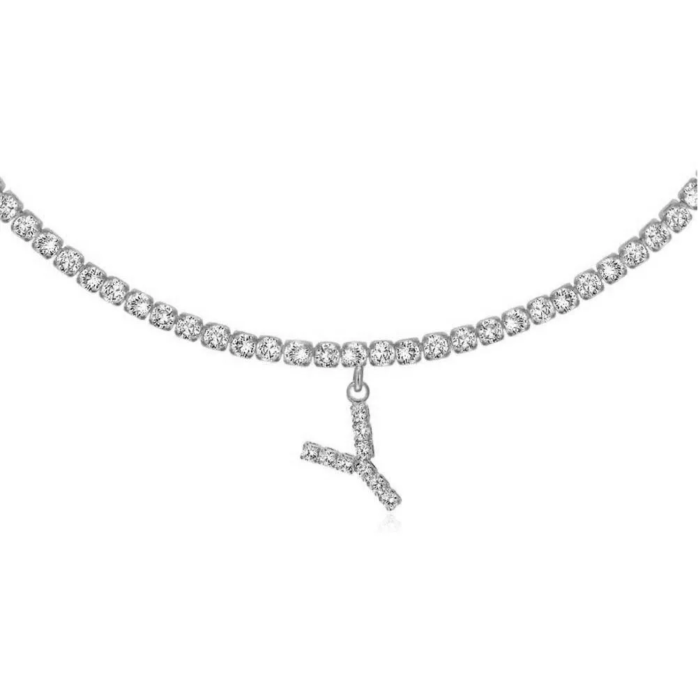 Personalised diamond letter necklace with rhinestone pendant on claw chain in gold finish