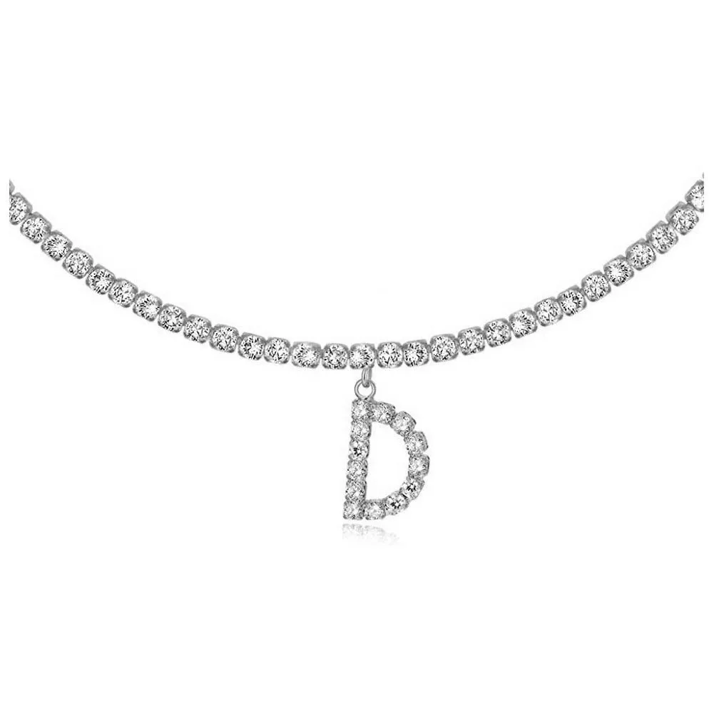 Personalised diamond letter necklace with rhinestone pendant on claw chain in gold finish