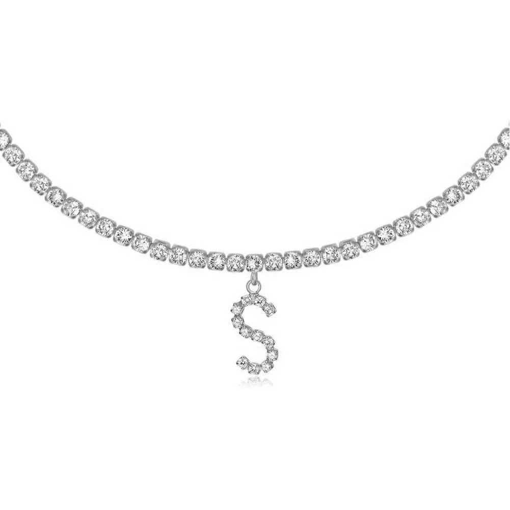 Personalised diamond letter necklace with rhinestone pendant on claw chain in gold finish